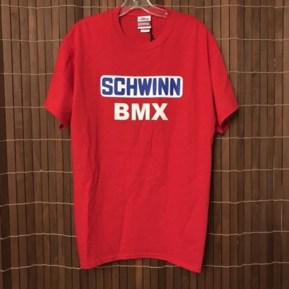 red shirt with white writing